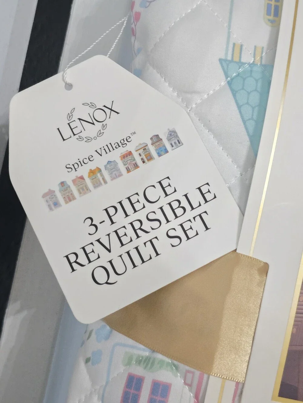 Lenox Pastel Multi House Motif Reversible Quilt